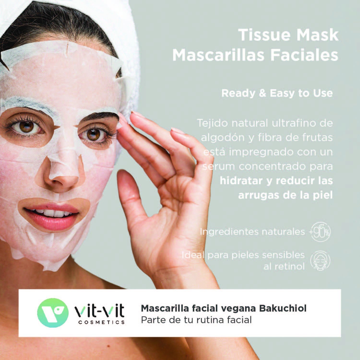 MÁSCARA DE TECIDO FACIAL ANTI-IDADE BAKUCHIOL VIT VIT COSMETICS 20GR - Image 3