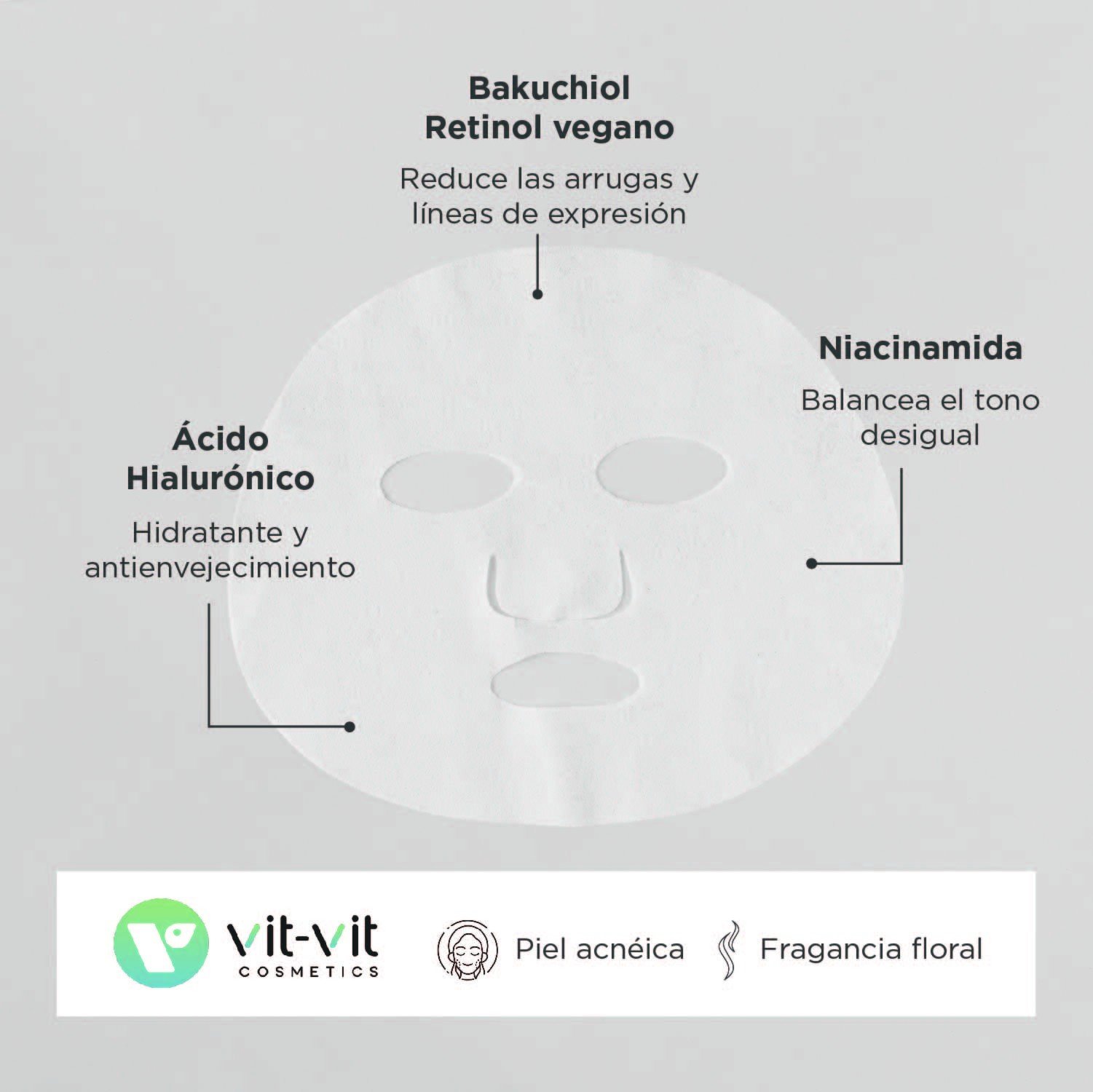 MÁSCARA DE TECIDO FACIAL ANTI-IDADE BAKUCHIOL VIT VIT COSMETICS 20GR - Image 5